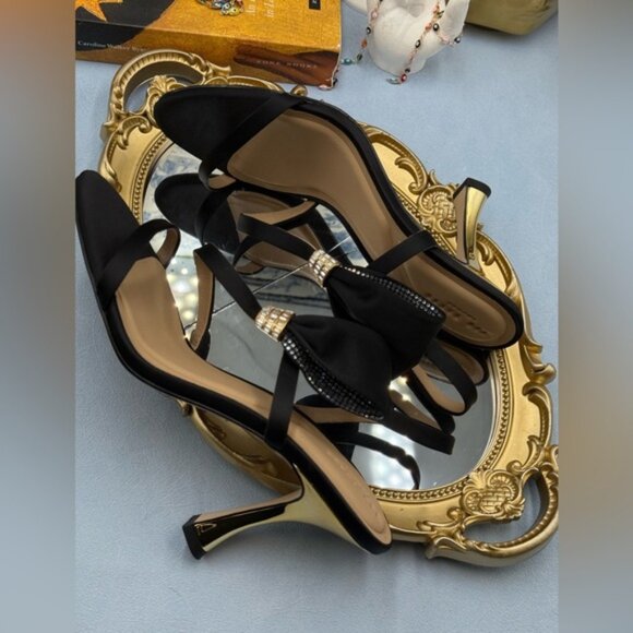 🆕 TED BAKER 🧿 NWOB Belle Black Satin Half Bow Sandal, Sz 39 US 8.5 - Picture 15 of 15